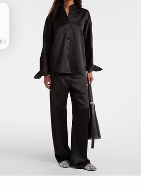 Proenza Schouler Black Satin Wide-Leg Trousers